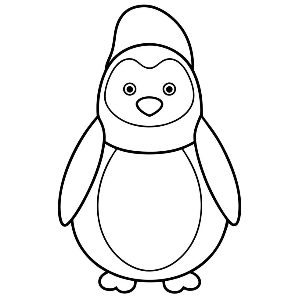 coloring page, bold line art, christmas penguin, illustration line art vector