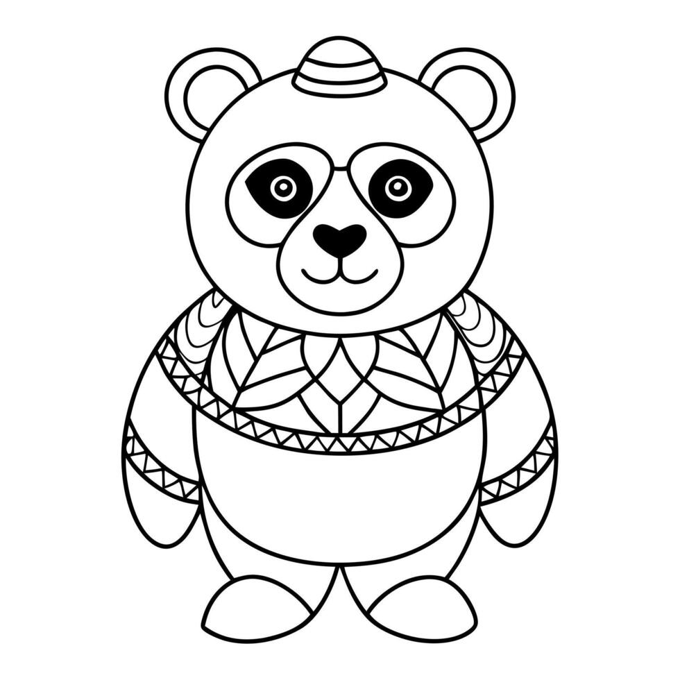 a coloring page of an panda with mandala patterns on its head and body, with no color just black vector