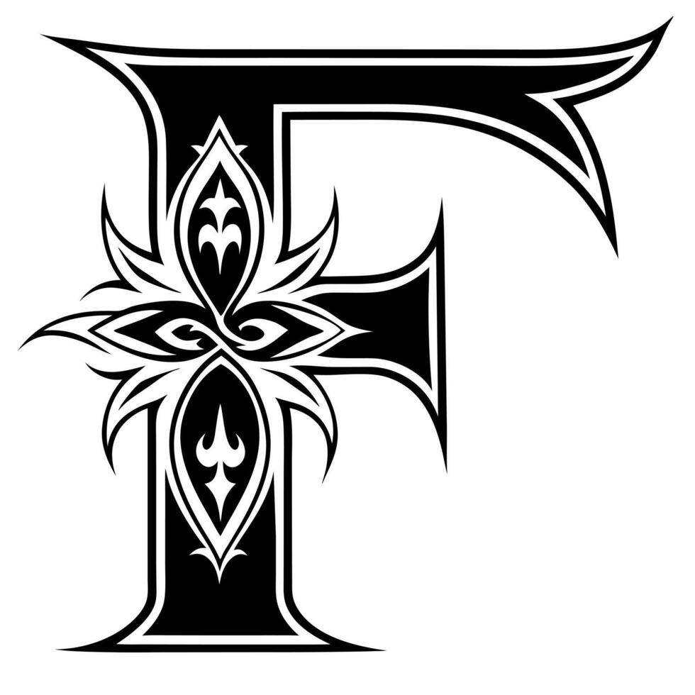 the letter f in the style of a tribal tattoo, illustration line art vector