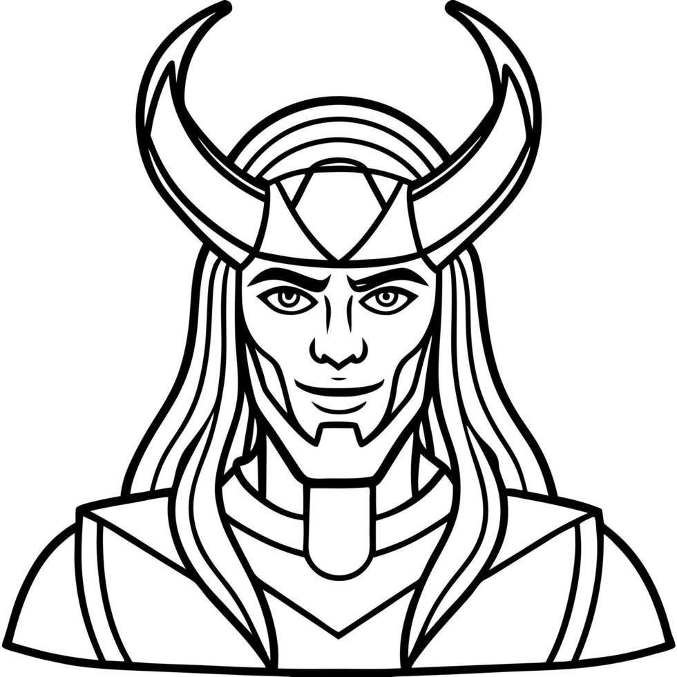 norse mythology god loki d with technology, illustration line art vector