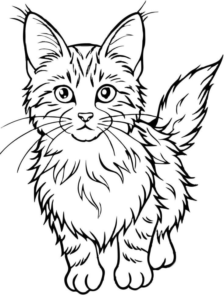 a turkish angora kitten, illustration line art vector