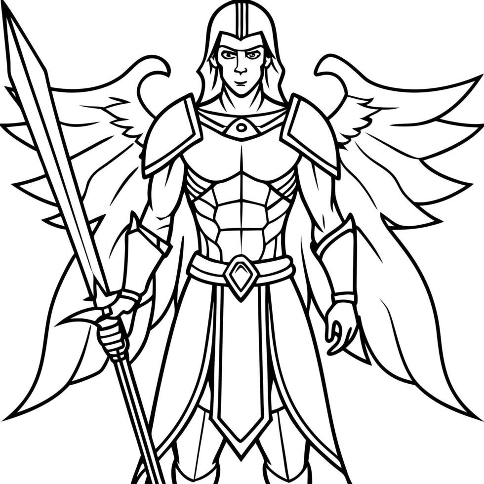 dark warrior angel with medieval sword before the fight fantasy background digital ai art, vector