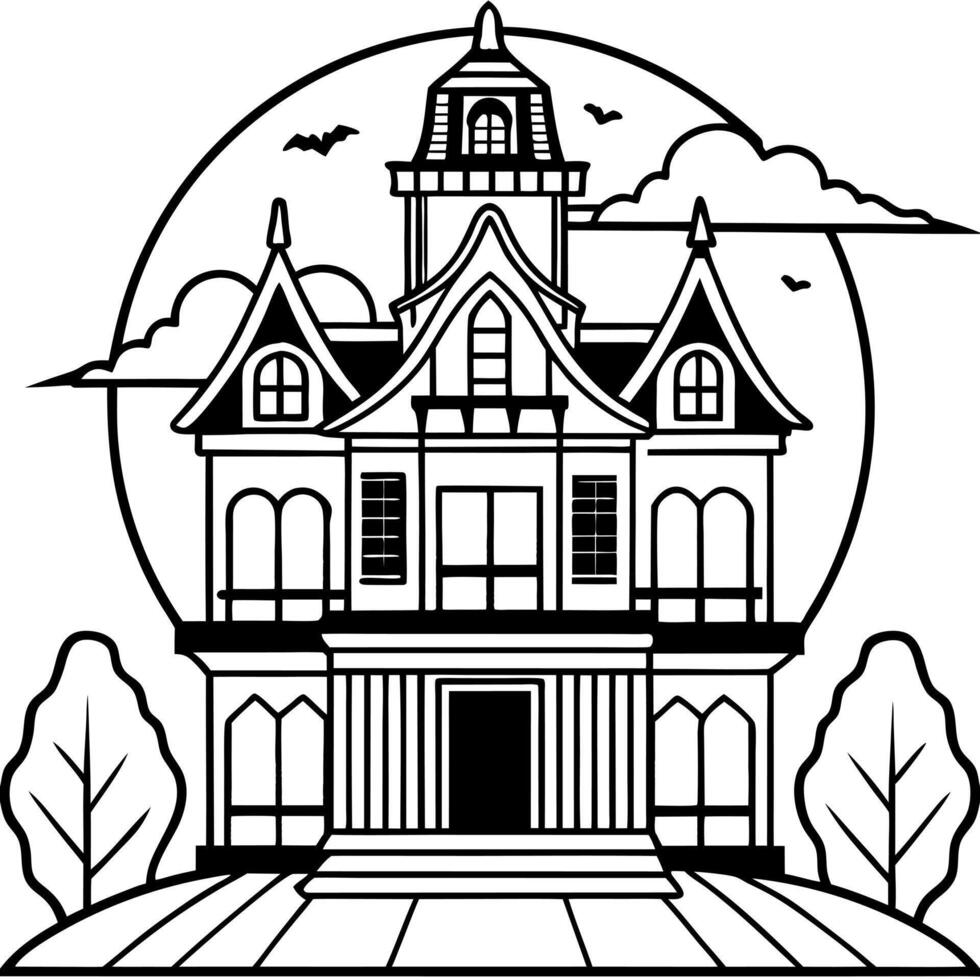 deserted, haunted asylum with lingering phantoms halloween concept for horror-themed escape room, vector