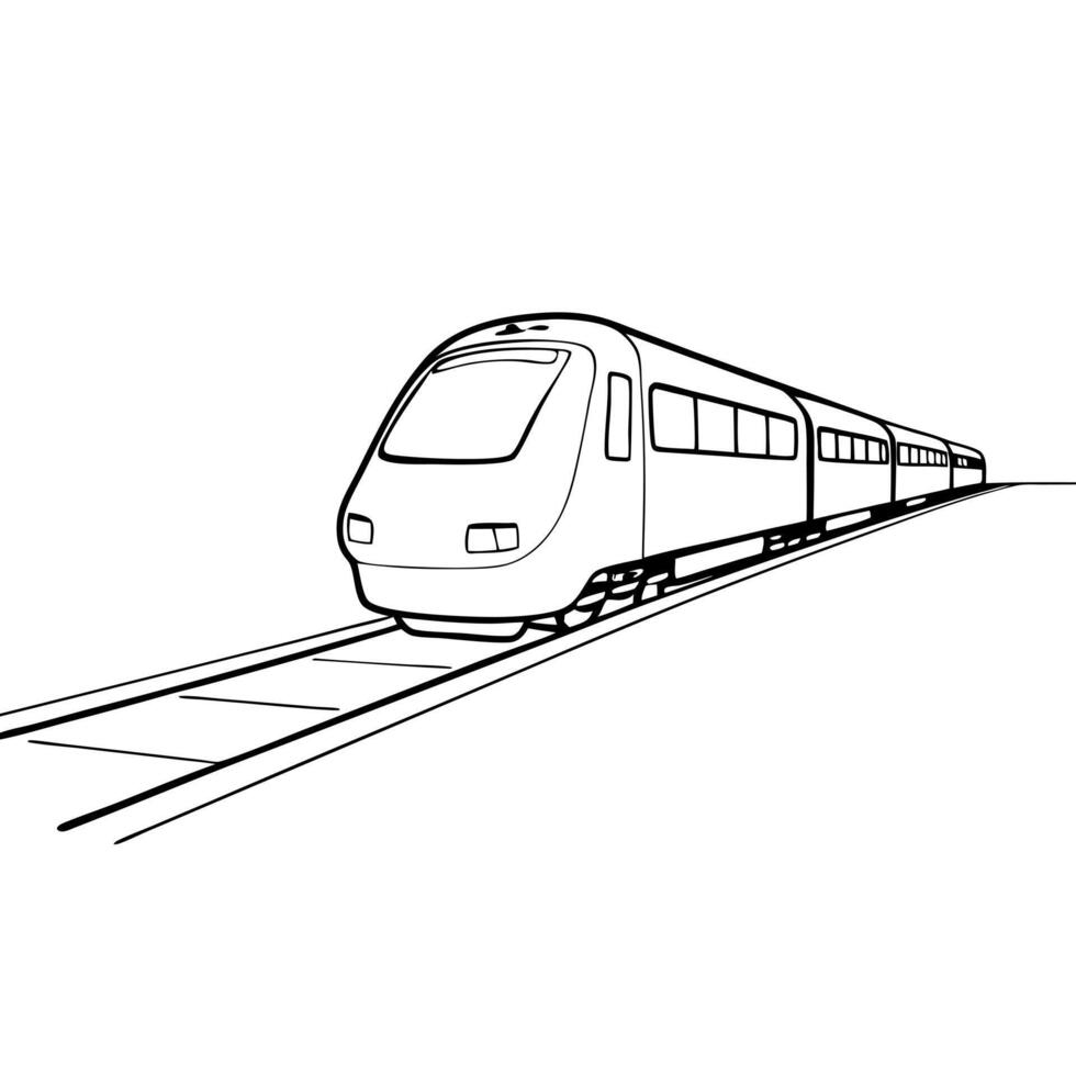 a train is moving on rails on a white background, illustration line art vector