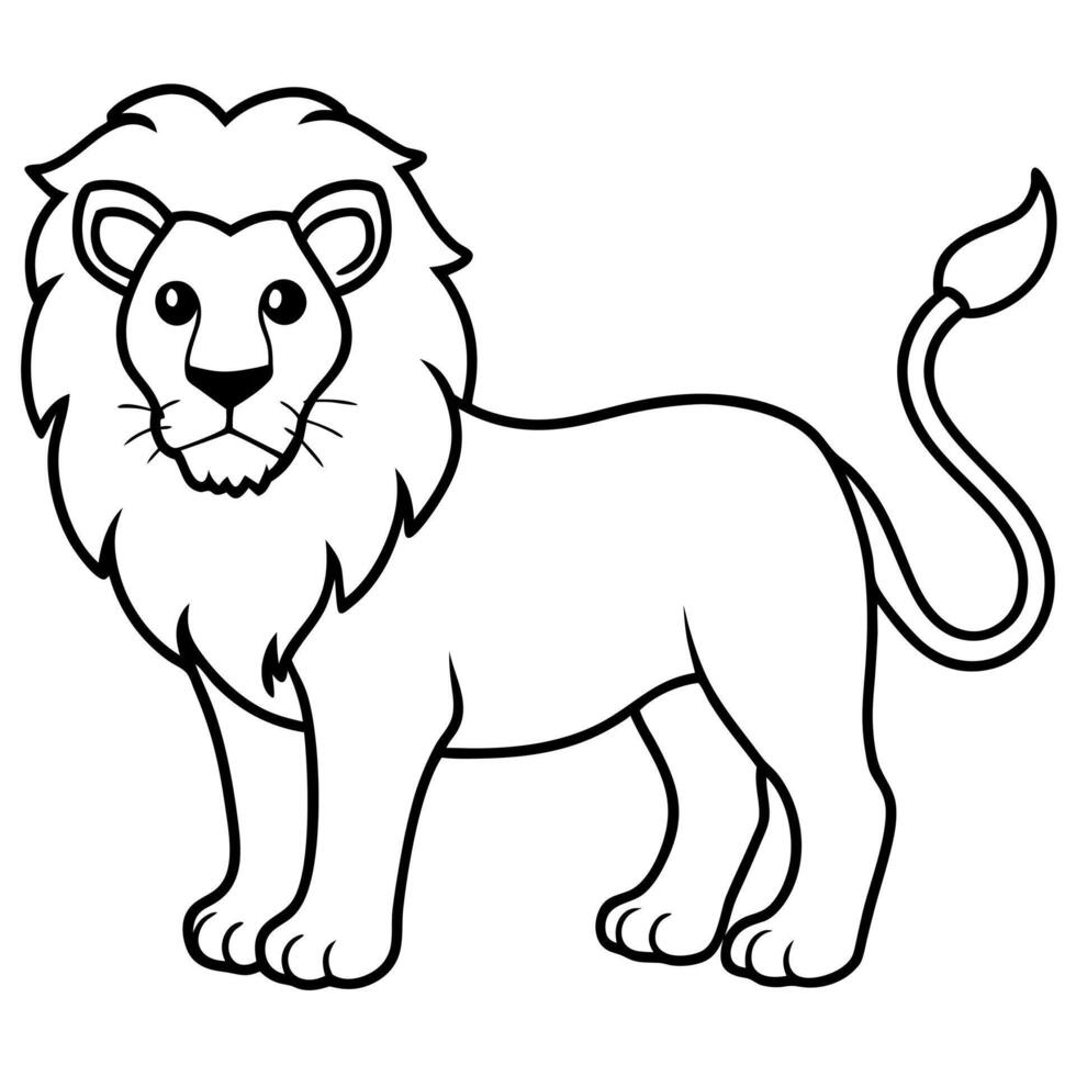 animal lion withe white background, illustration line art vector