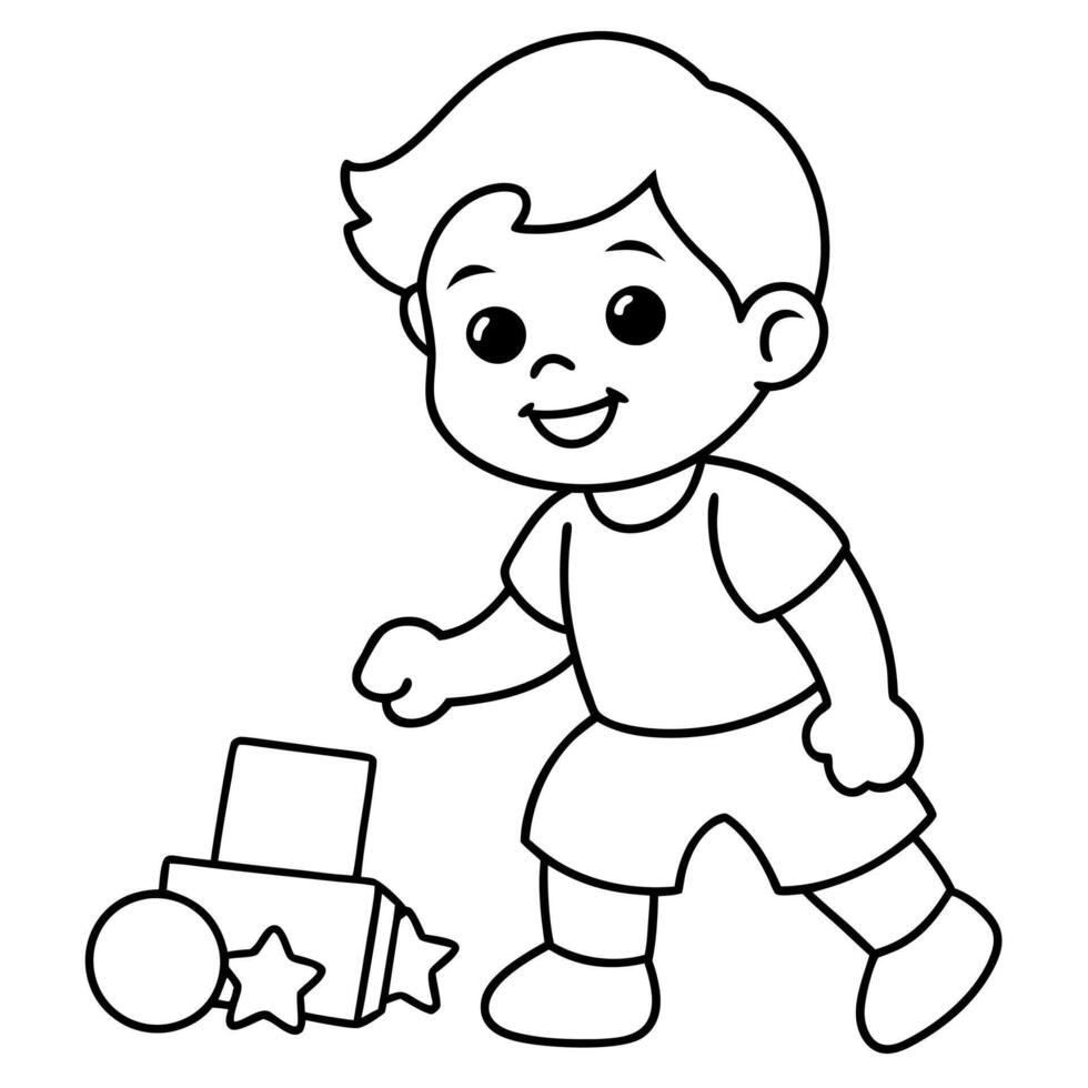 coloring book kids play theme on white background, illustration line art vector