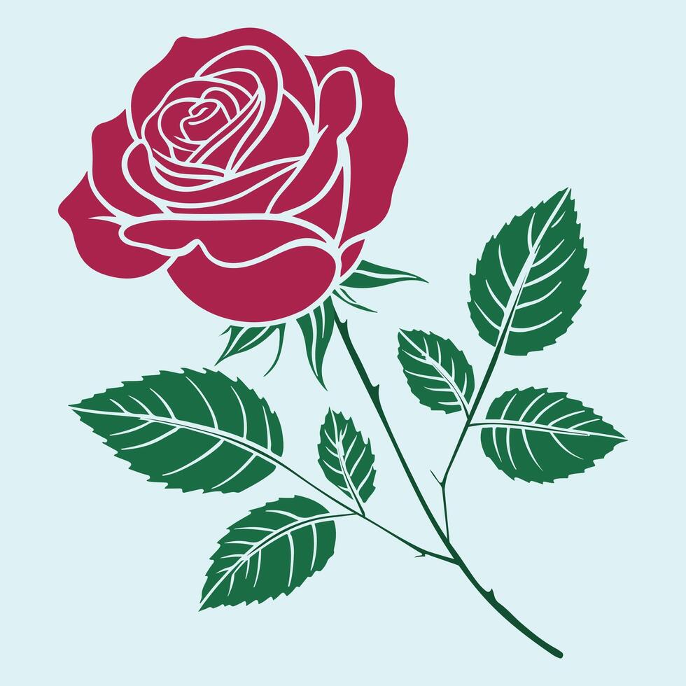 This is a Rose flower, red rose isolated, Dark red rose with green leaves vector