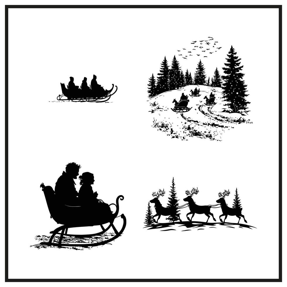 Christmas sleigh ride silhouette clipart on a white background vector