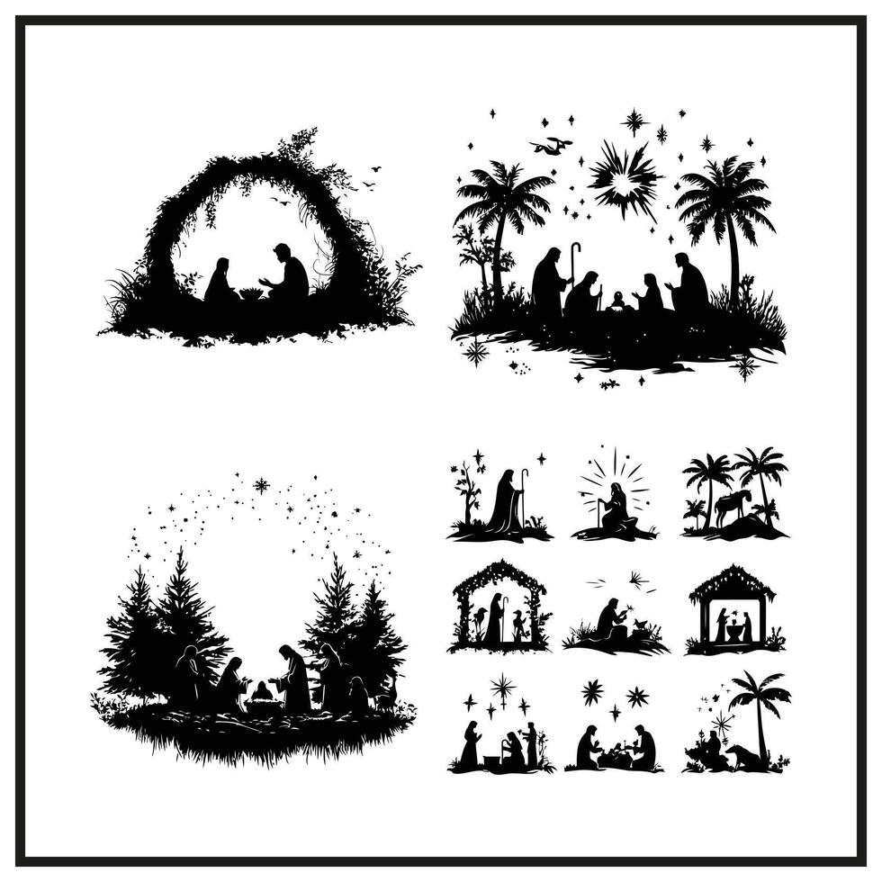 Christmas nativity scene silhouette clipart on a white background vector