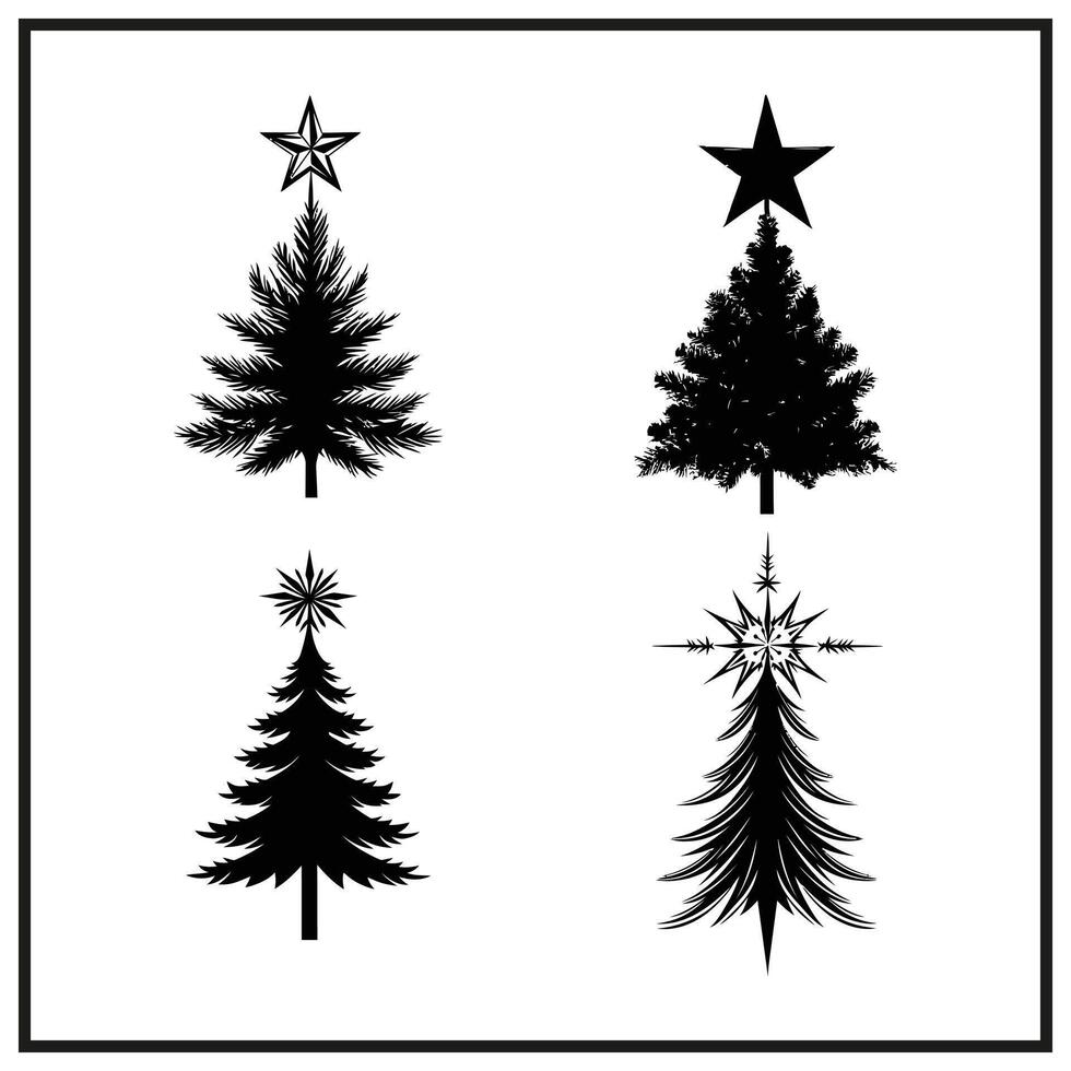Christmas star on top of tree silhouette clipart on a white background vector