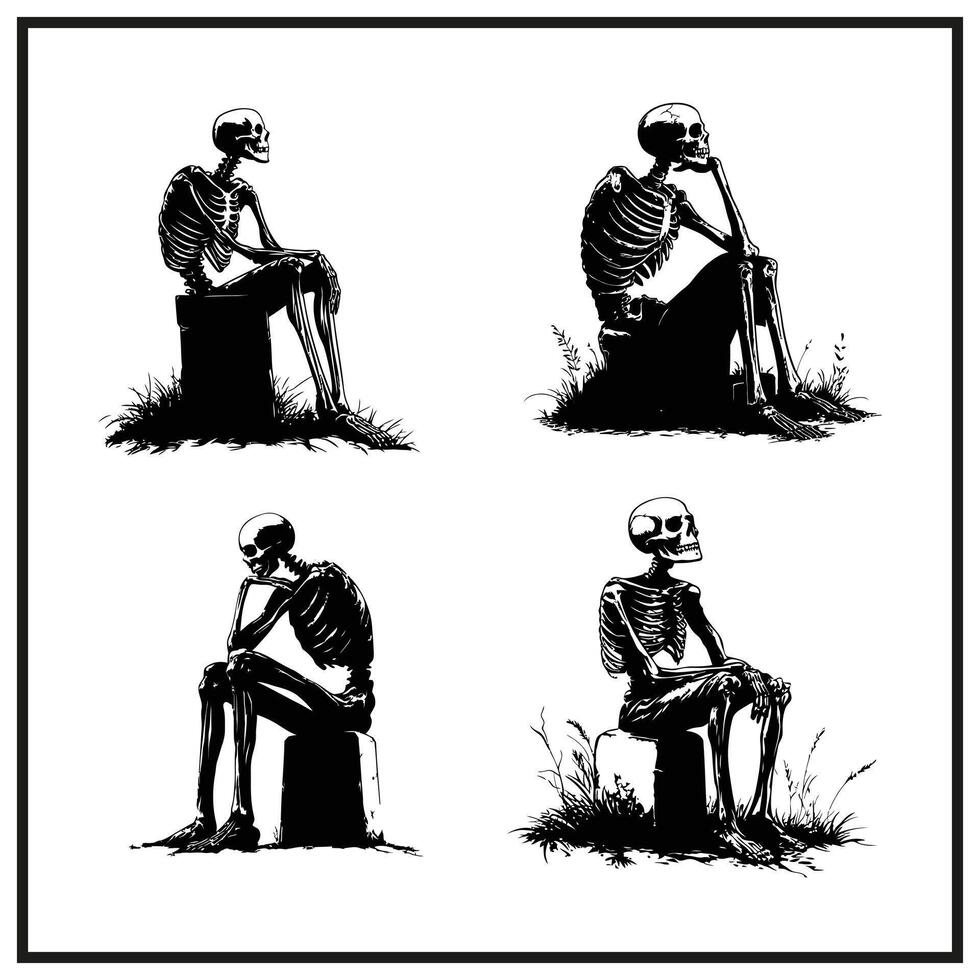 A skeleton sitting on a tombstone clipart silhouette vector
