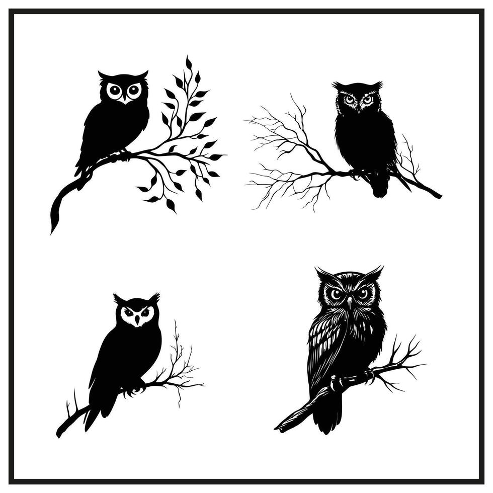 A spooky owl perched on a branch clipart silhouette vector