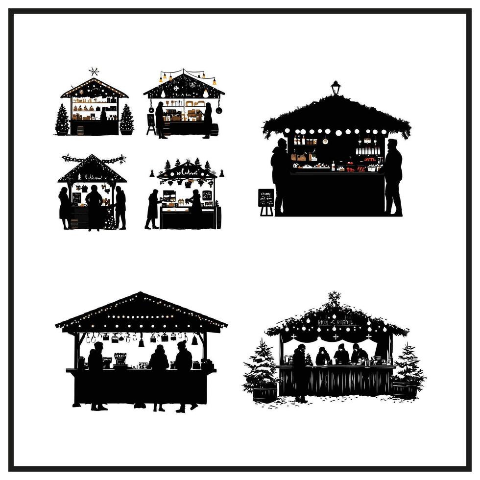 Christmas market stalls silhouette clipart vector