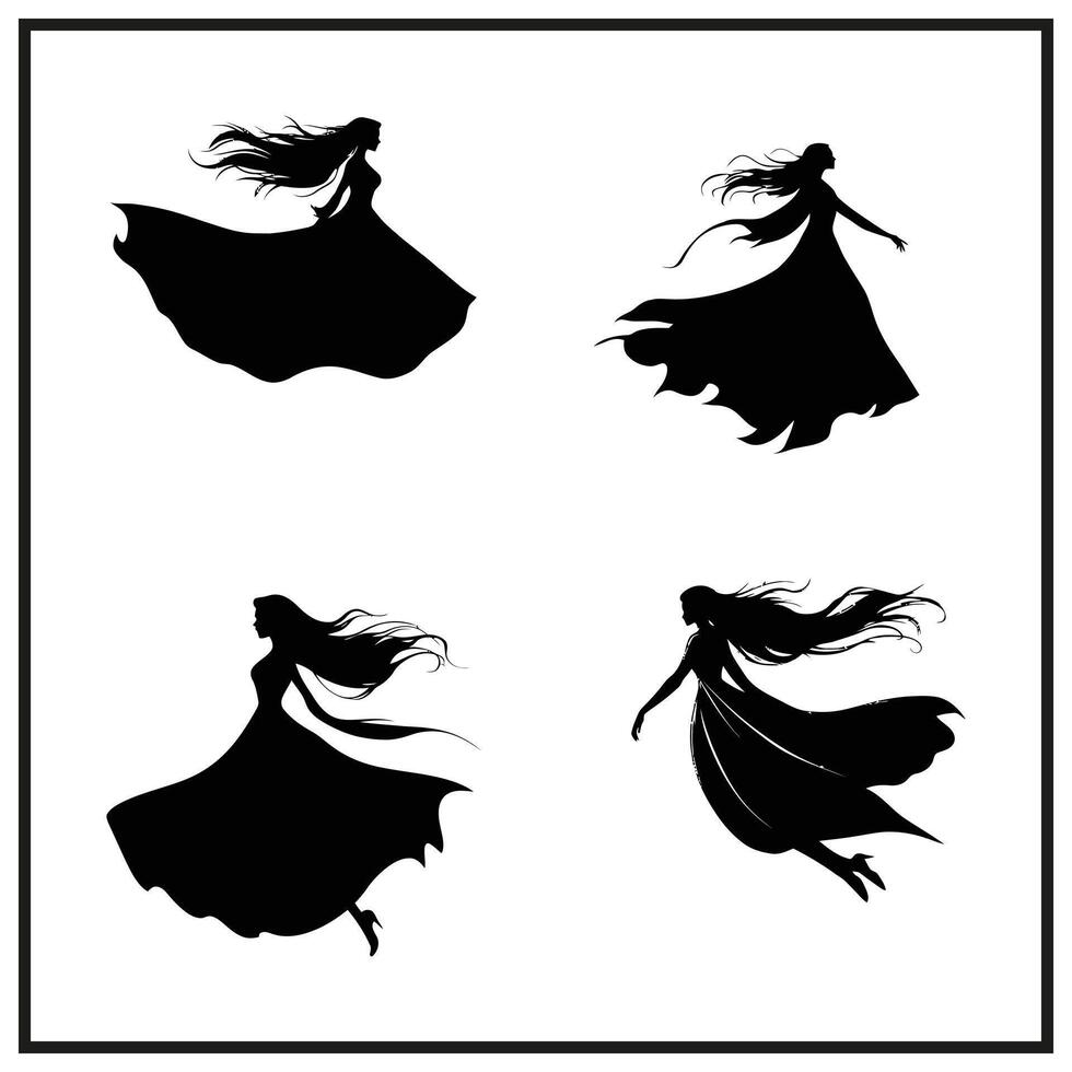 A witch flying with a cape silhouette clipart on a white background vector