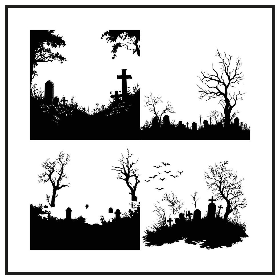 A spooky graveyard scene with fog clipart silhouette vector