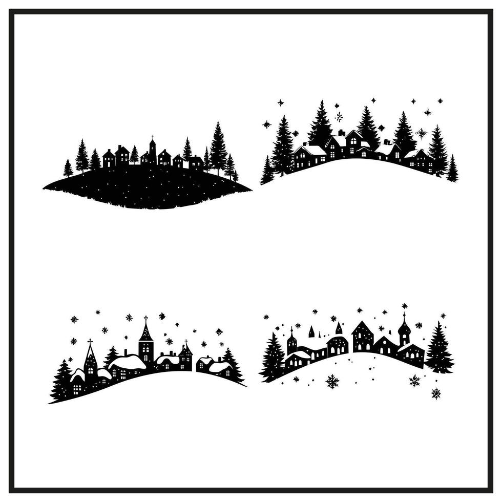 Christmas village silhouette clipart on a white background vector