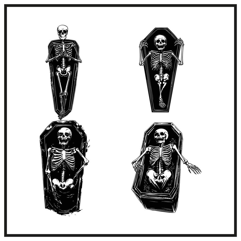 A skeleton emerging from a coffin clipart vector