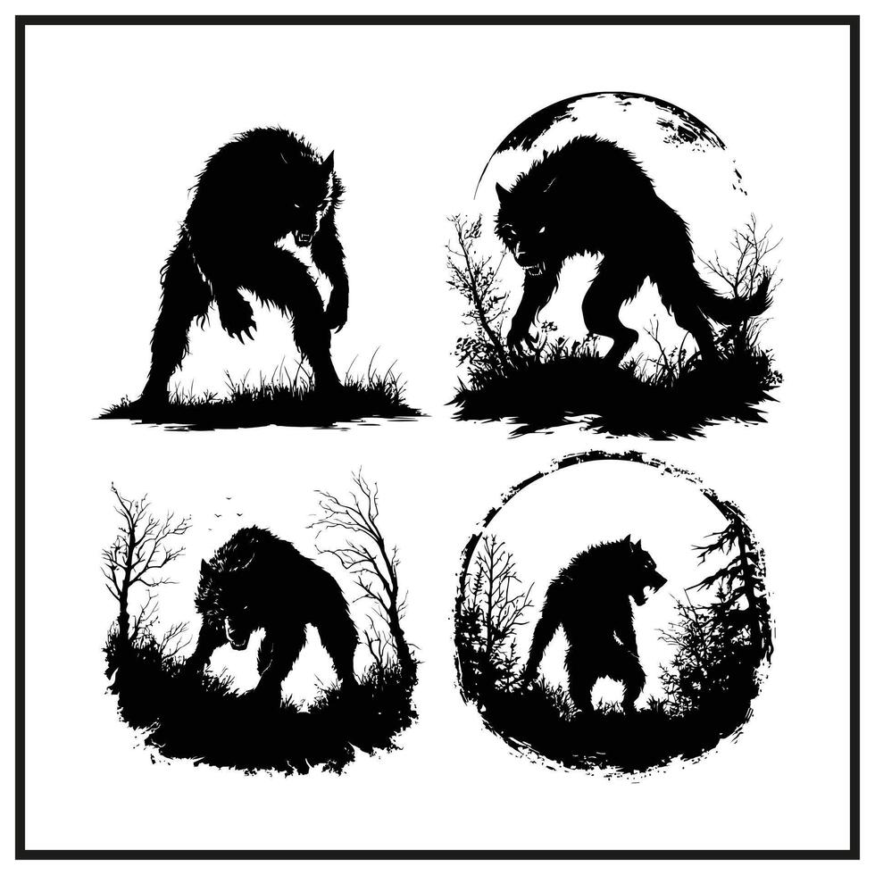 A werewolf prowling through the night silhouette vector