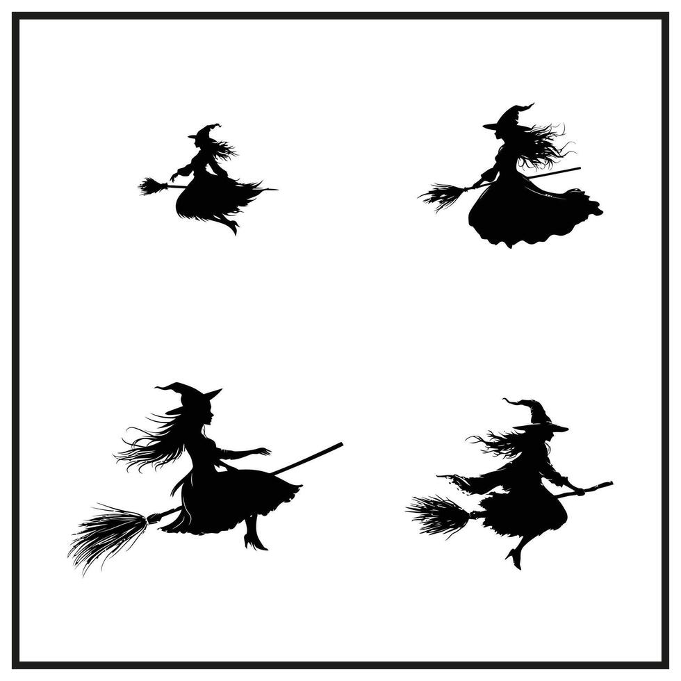 A witch flying on a broomstick clipart silhouette vector