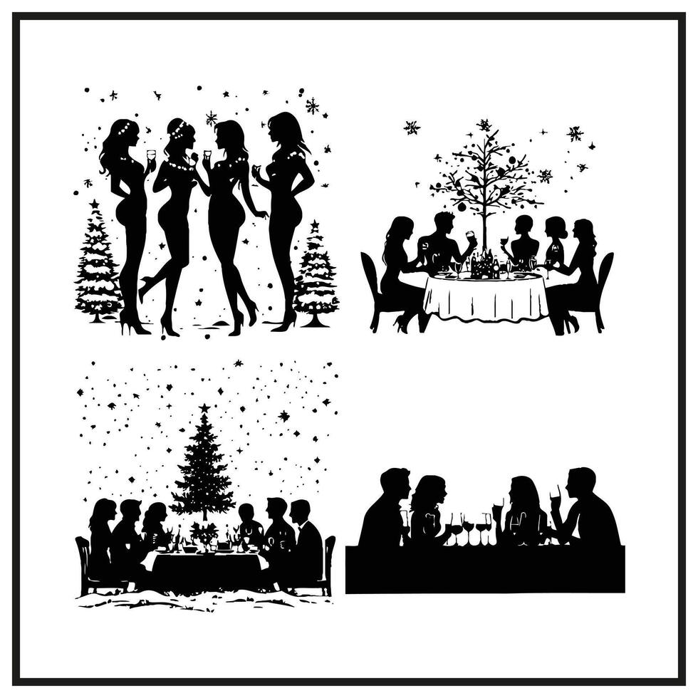 Christmas party scene silhouette clipart on a white background vector