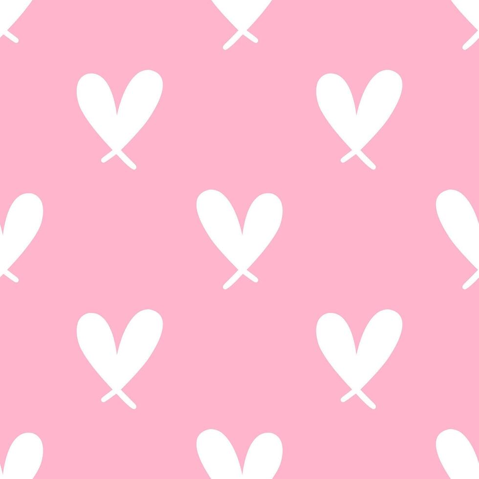 Hand Drawn Cute Heart shape seamless pattern on pink background. vector