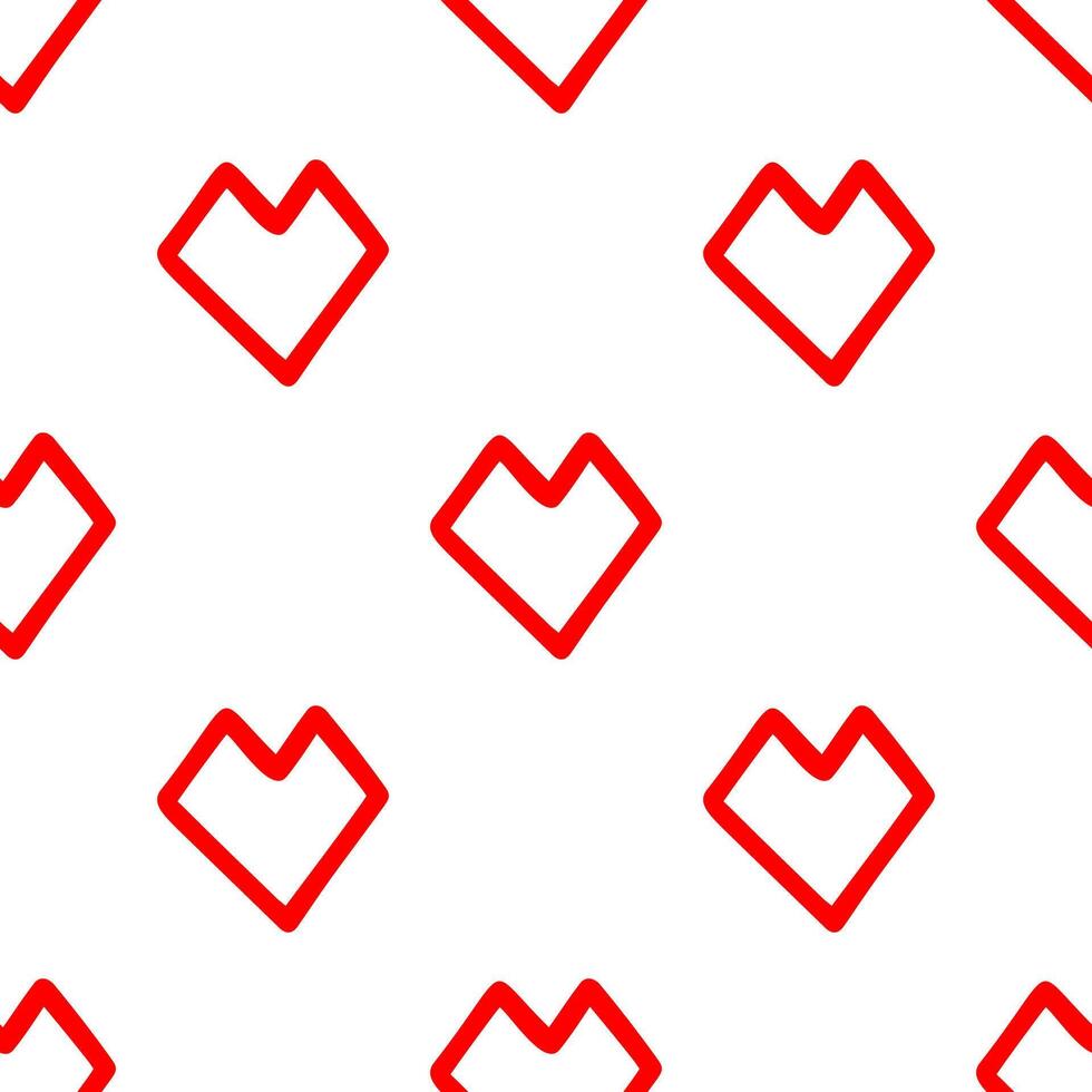 Cute red outline polygon heart shape seamless pattern. vector