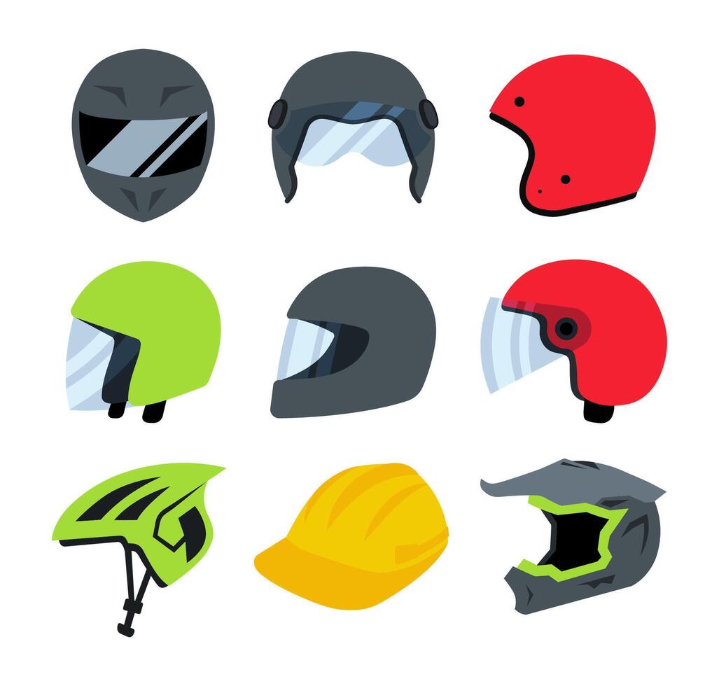 Collection of Cartoon doodle of Helmet, , Illustration. vector