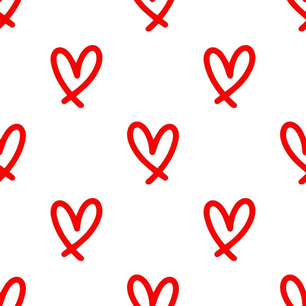 Hand Drawn red heart shape seamless pattern. vector