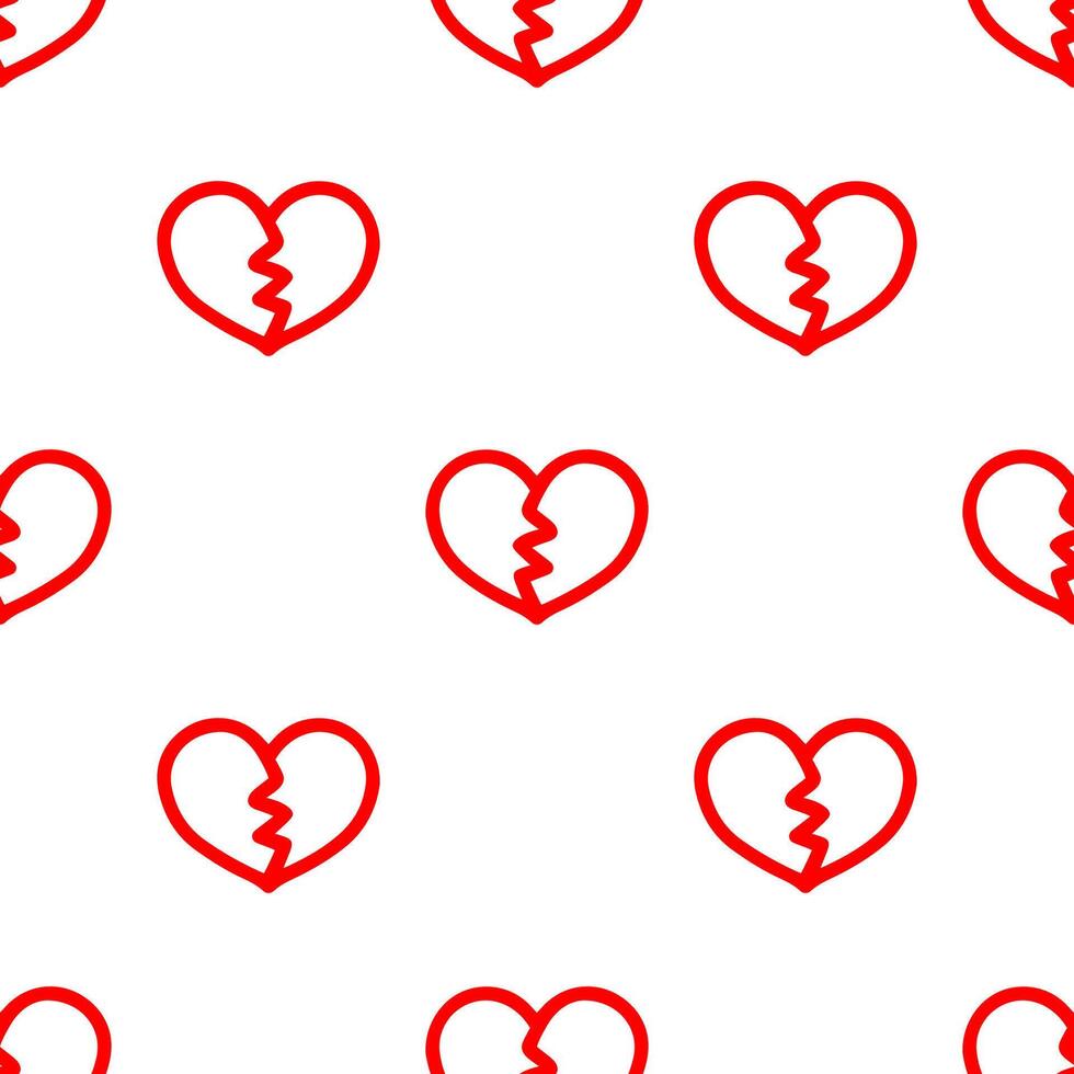 Outline broken heart shape seamless pattern. vector