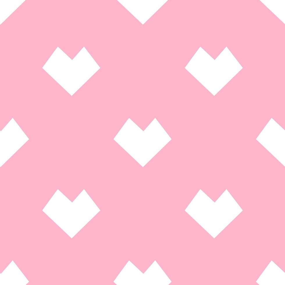 Cute polygon heart shape seamless pattern on pink background. vector