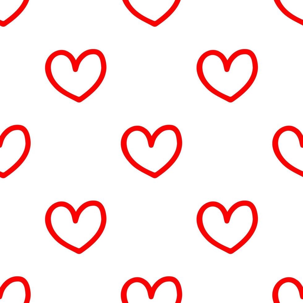 Super cute outline red heart shape seamless pattern. vector