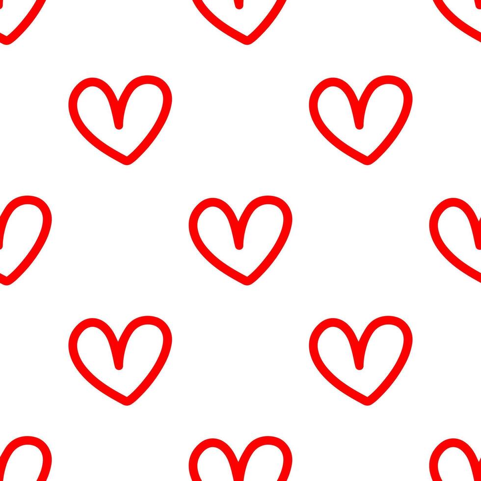 Cute line red heart shape seamless pattern. vector