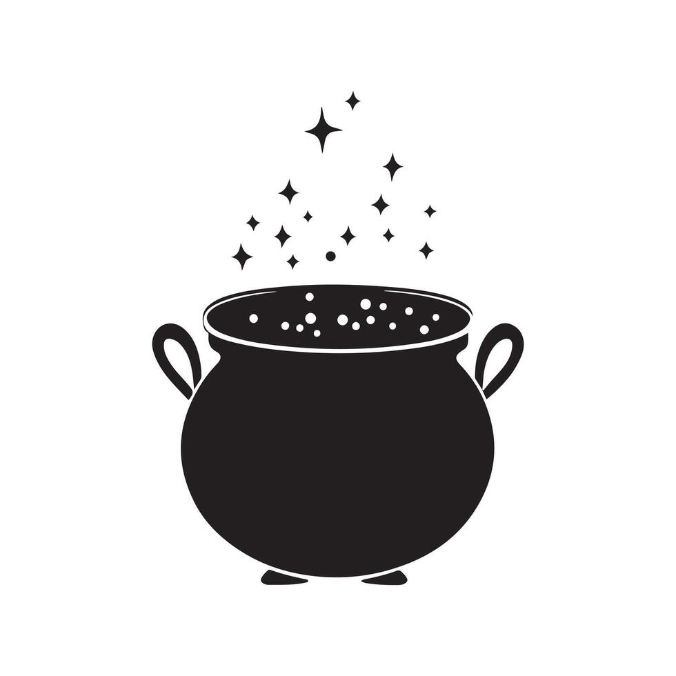 Halloween Cauldron in black and white Silhouette icon illustration vector