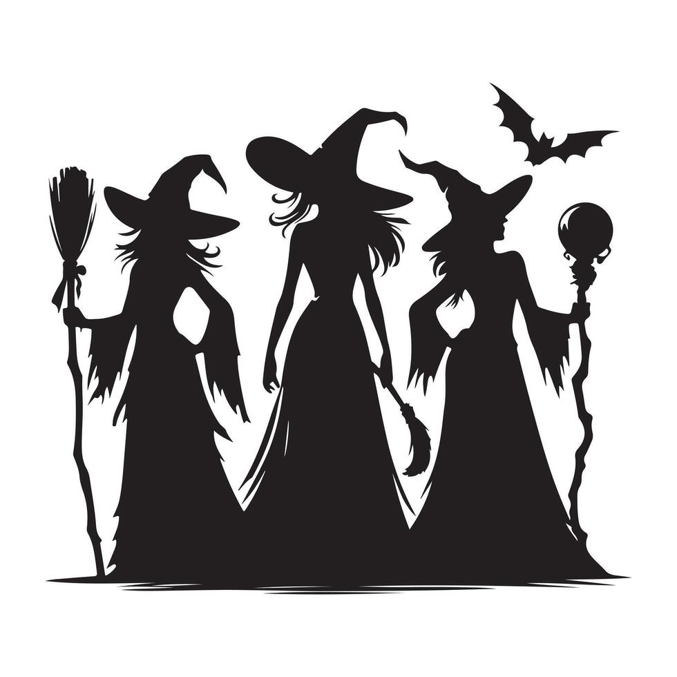 Halloween Witches queen in black and white Silhouette icon illustration vector