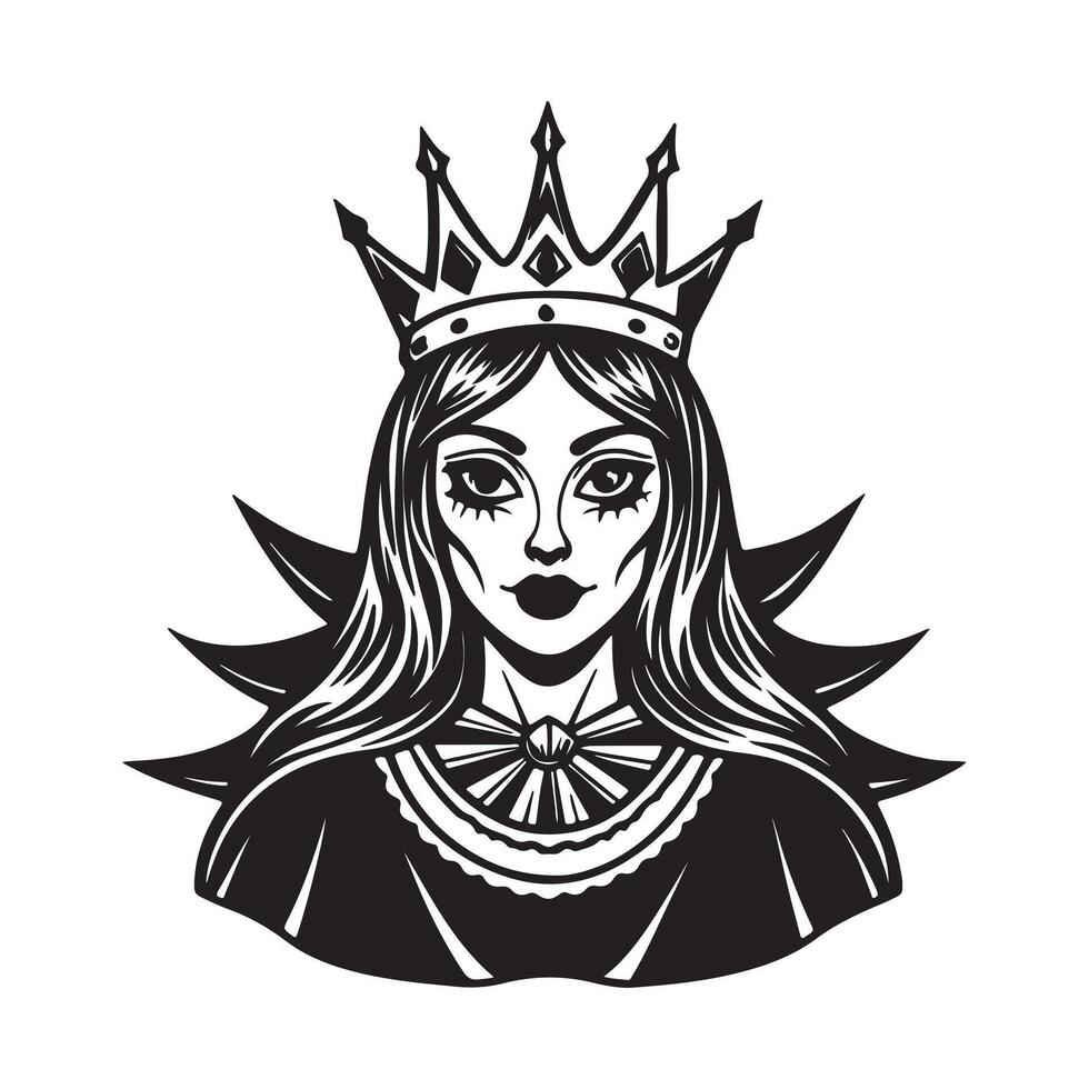 Happy Halloween queen in black and white Silhouette icon illustration vector