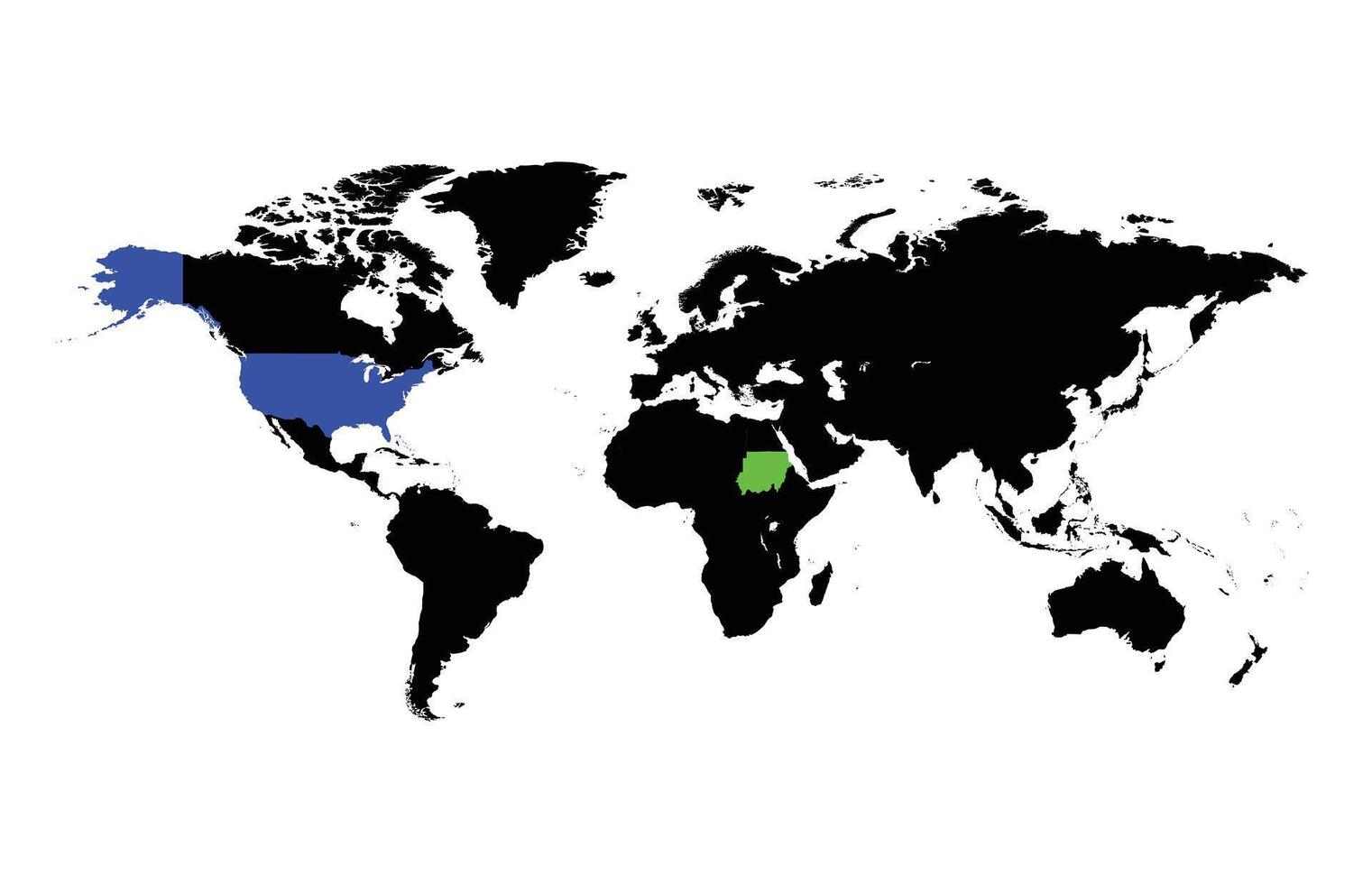 Sudan and United States maps on a global map vector