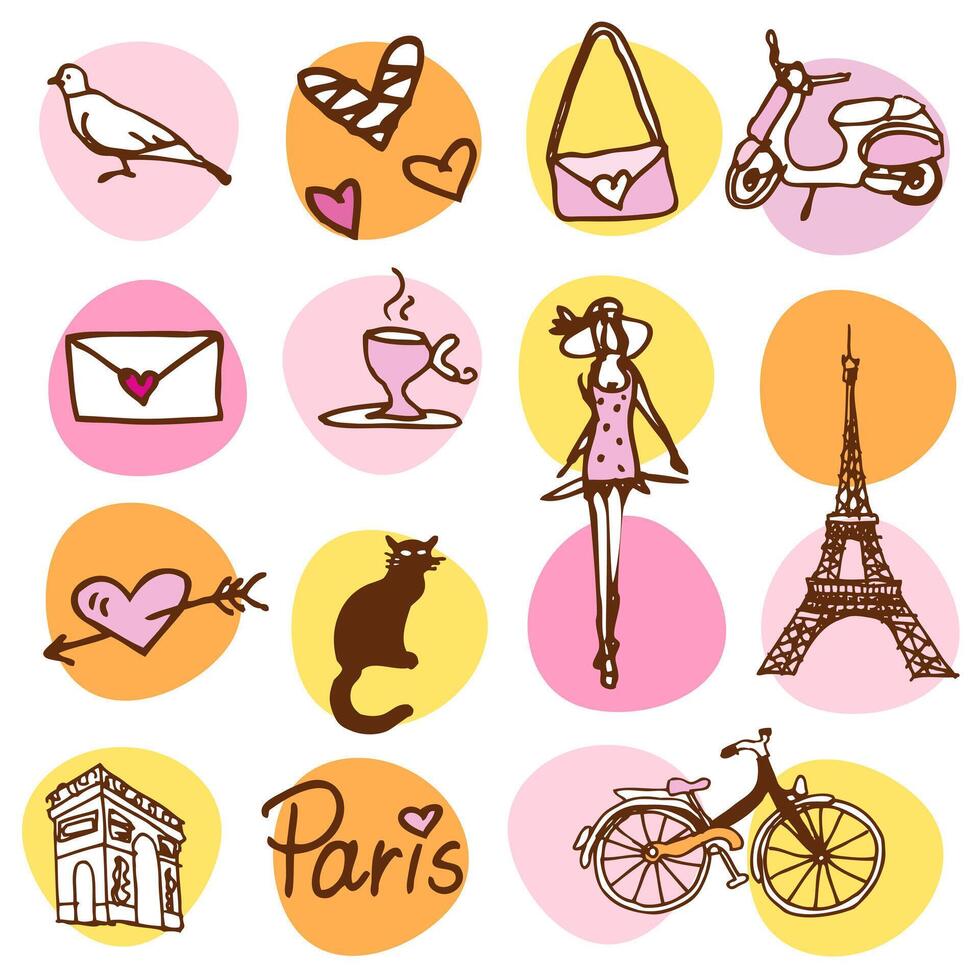 Hand drawn Paris theme Seamless pattern, Drawing, Cute design vector