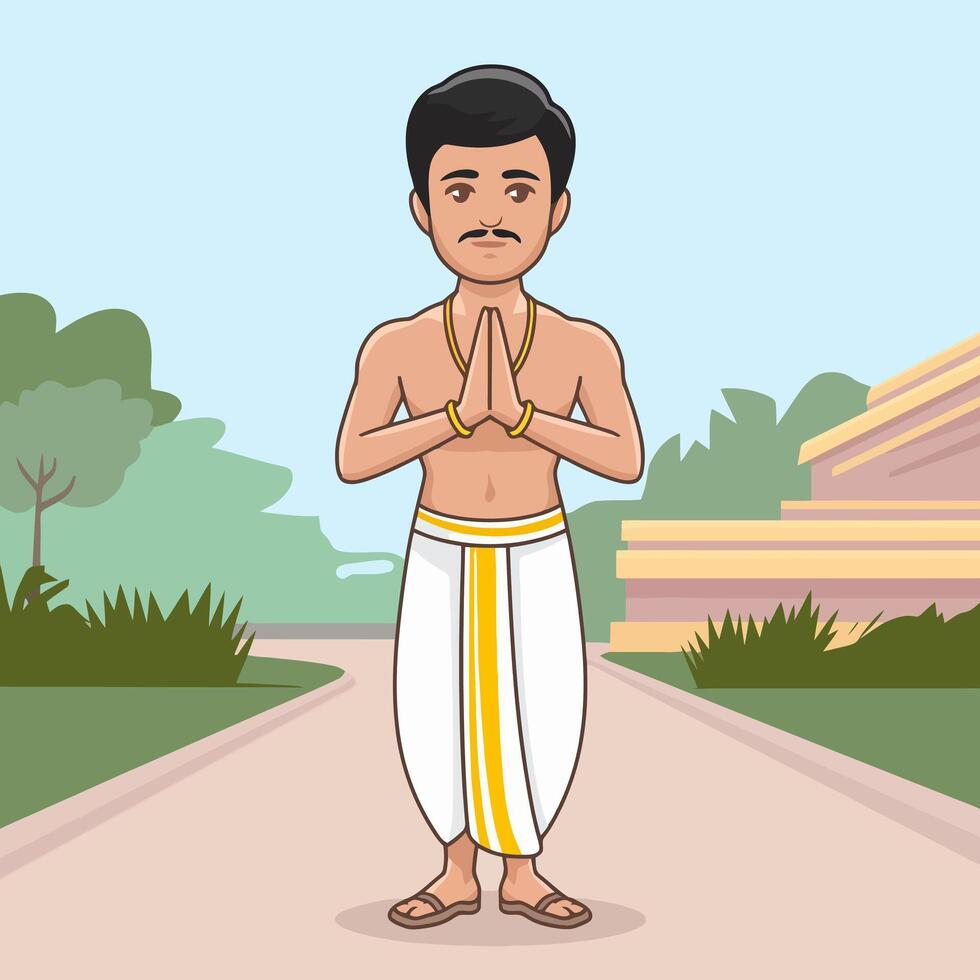 Traditional man greeting with folded hands. vector