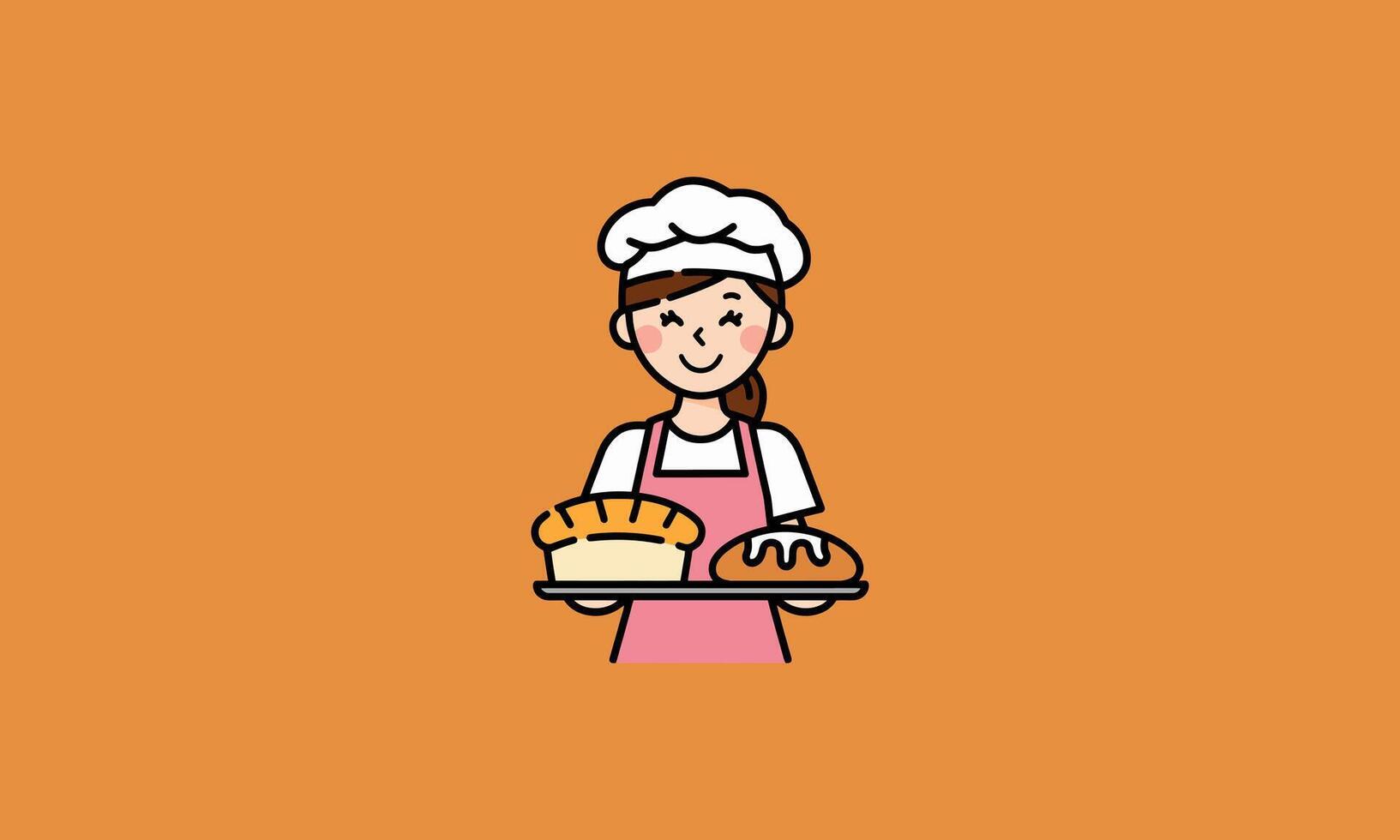 Female baker happily holding two types of bread. vector