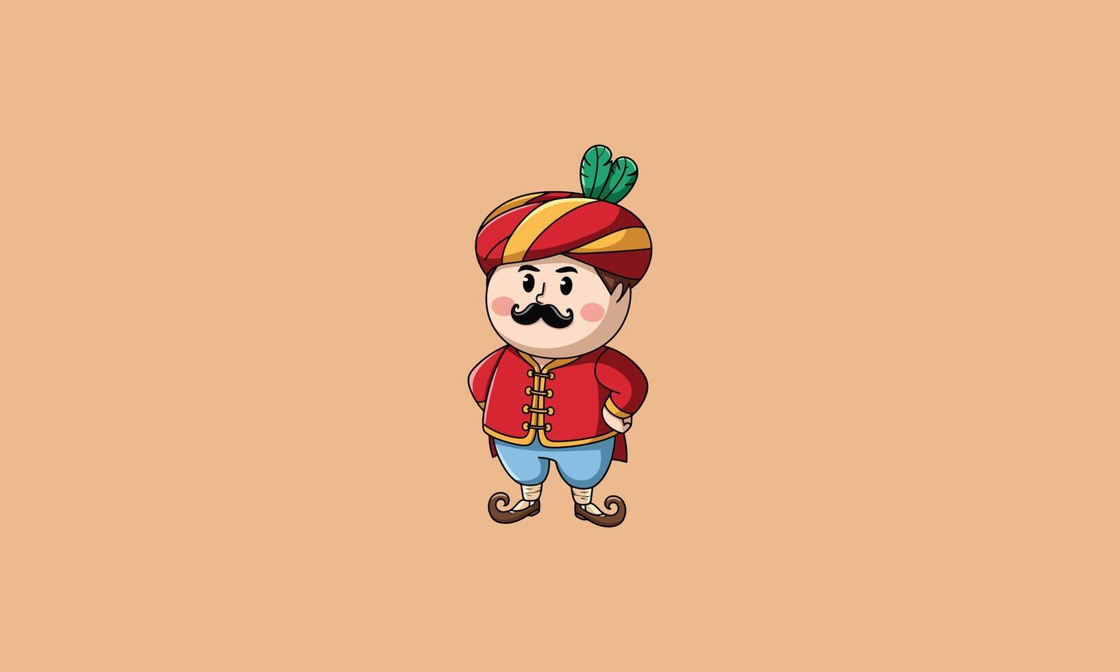 Cartoon character in traditional attire with a turban and mustache vector