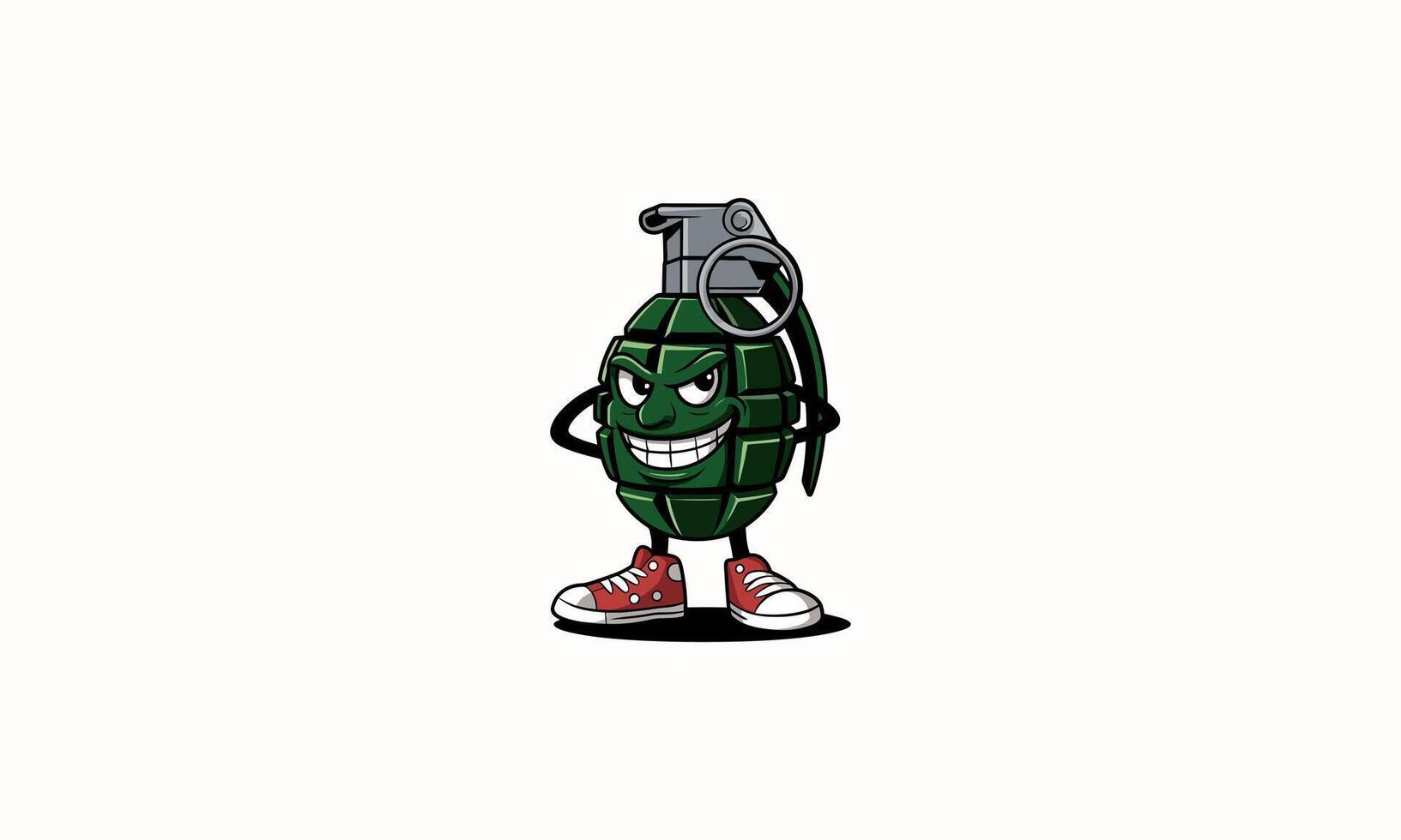 Cartoon grenade character with red sneakers grinning. vector