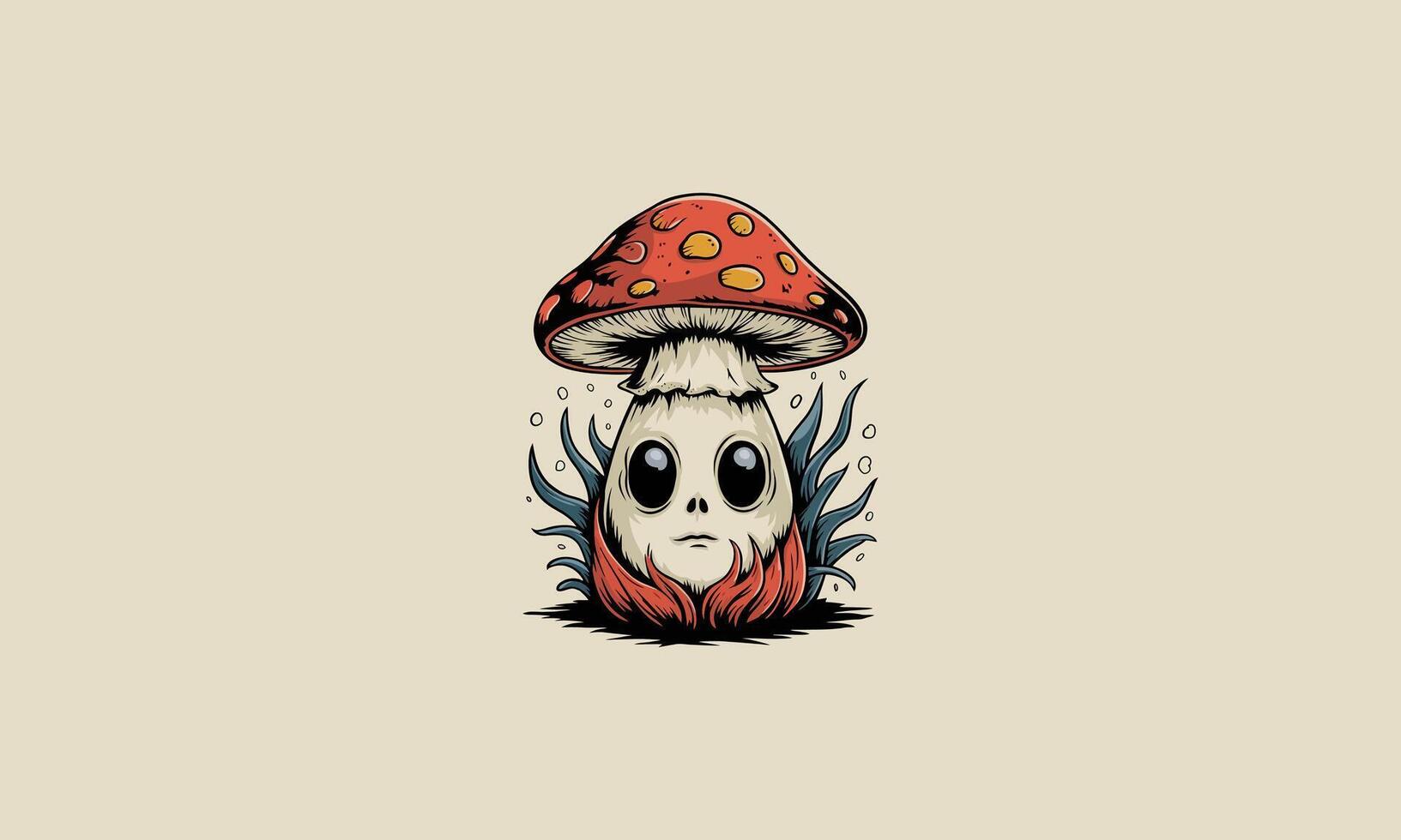 Cute mushroom character with a skull-like face. vector