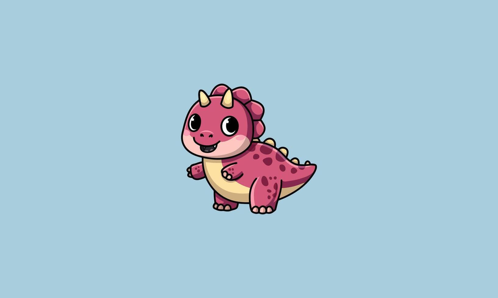 Cute pink baby dinosaur smiling cheerfully. vector
