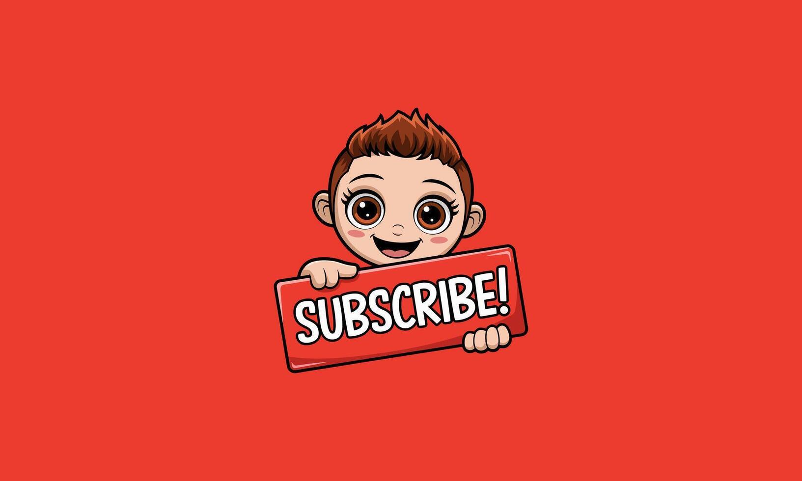 Cheerful boy holding Subscribe sign with thumbs up. vector