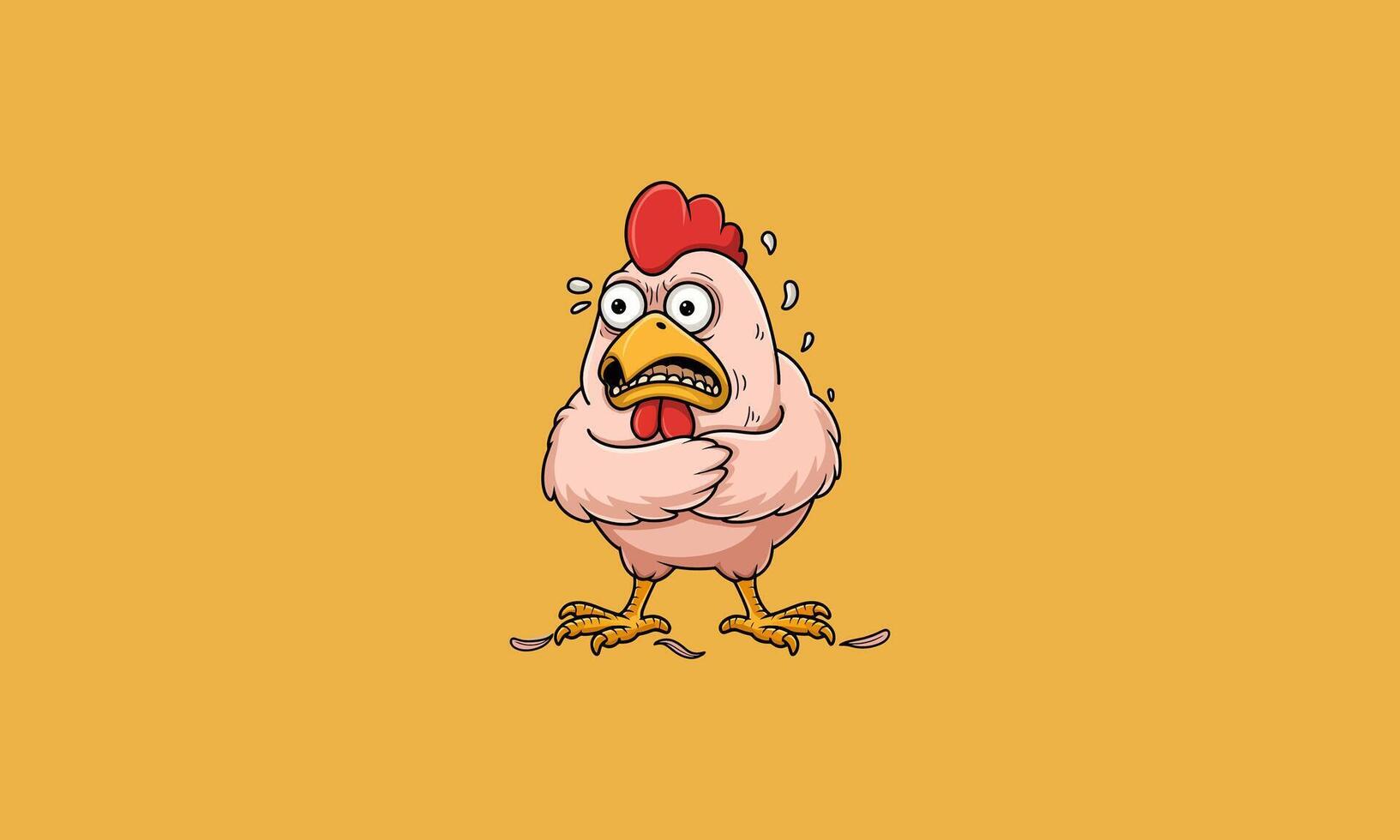 Cartoon chicken with surprised expression and missing feathers vector