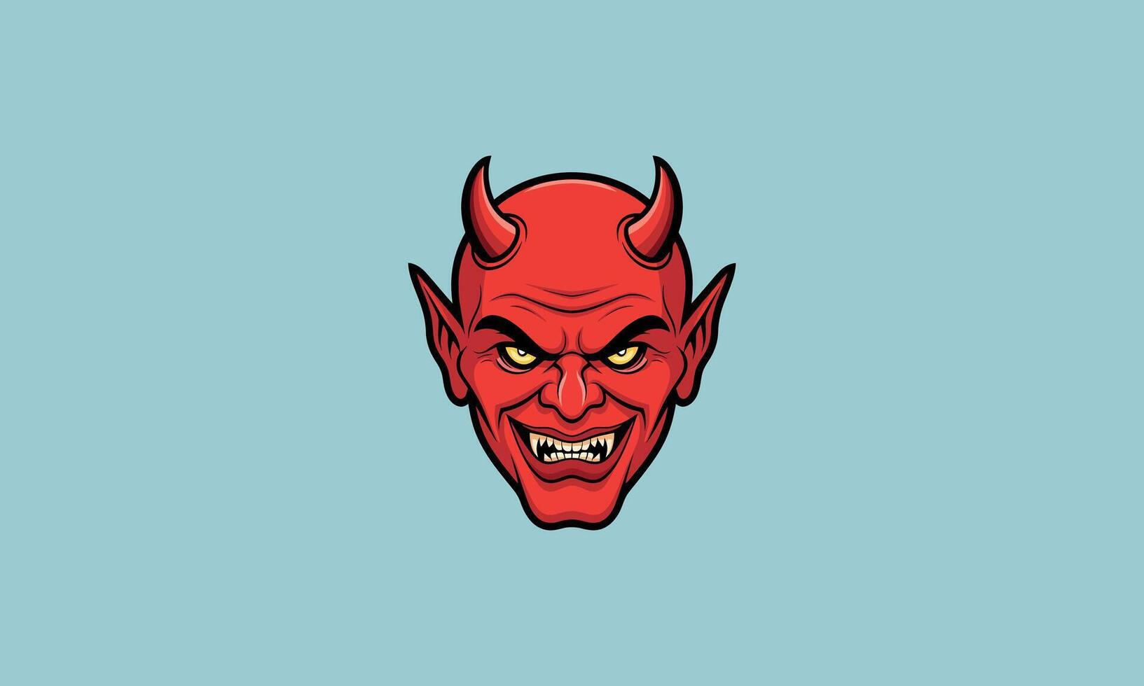 Cartoon devil head with horns and an evil grin. vector