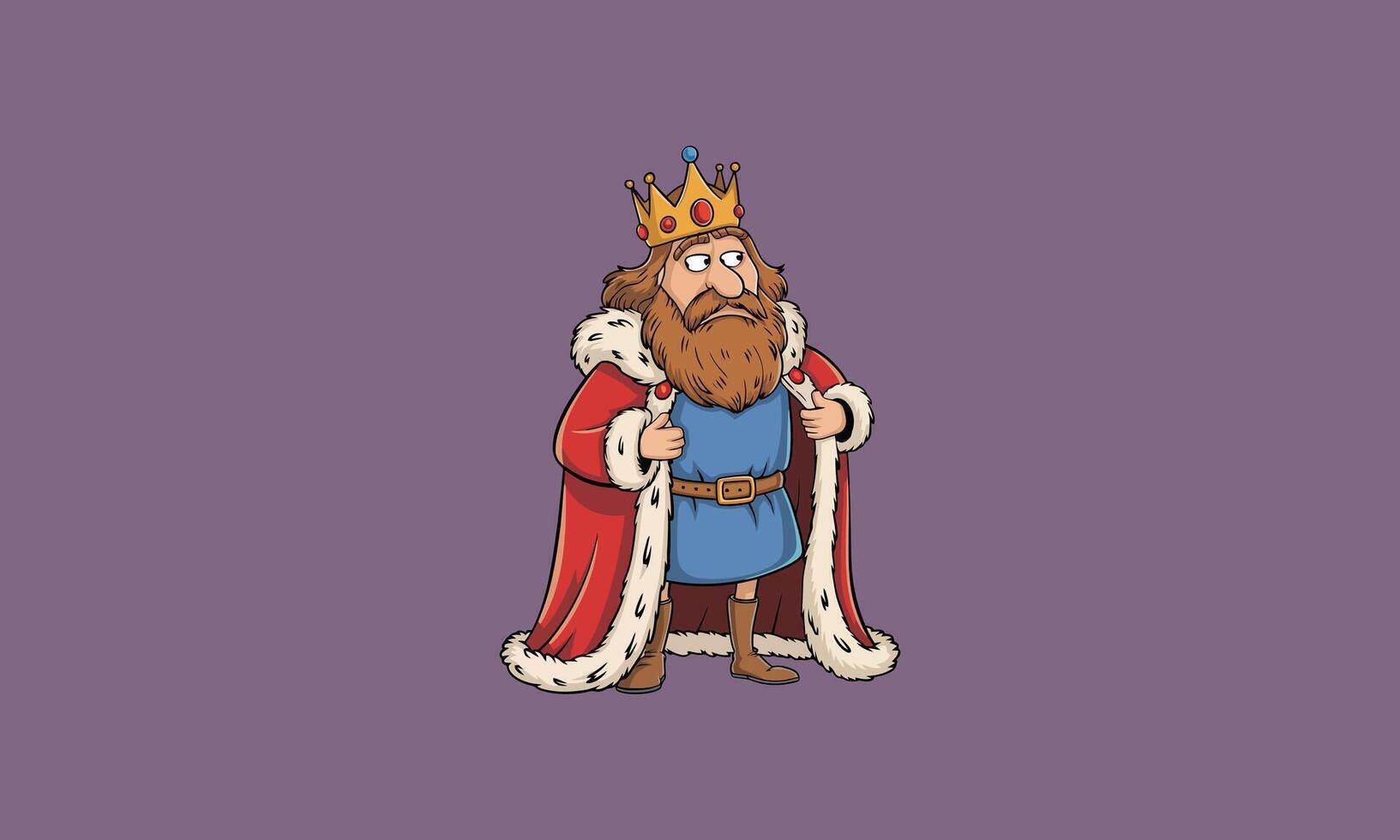 Cartoon king with a crown, beard, and royal robe. vector