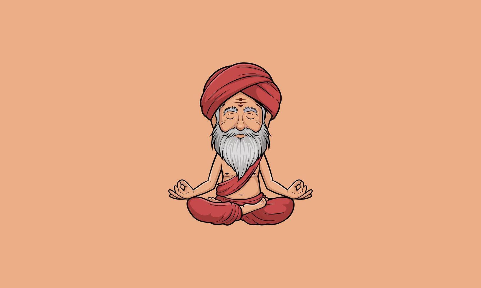 Cartoon yogi meditating in lotus pose with closed eyes. vector