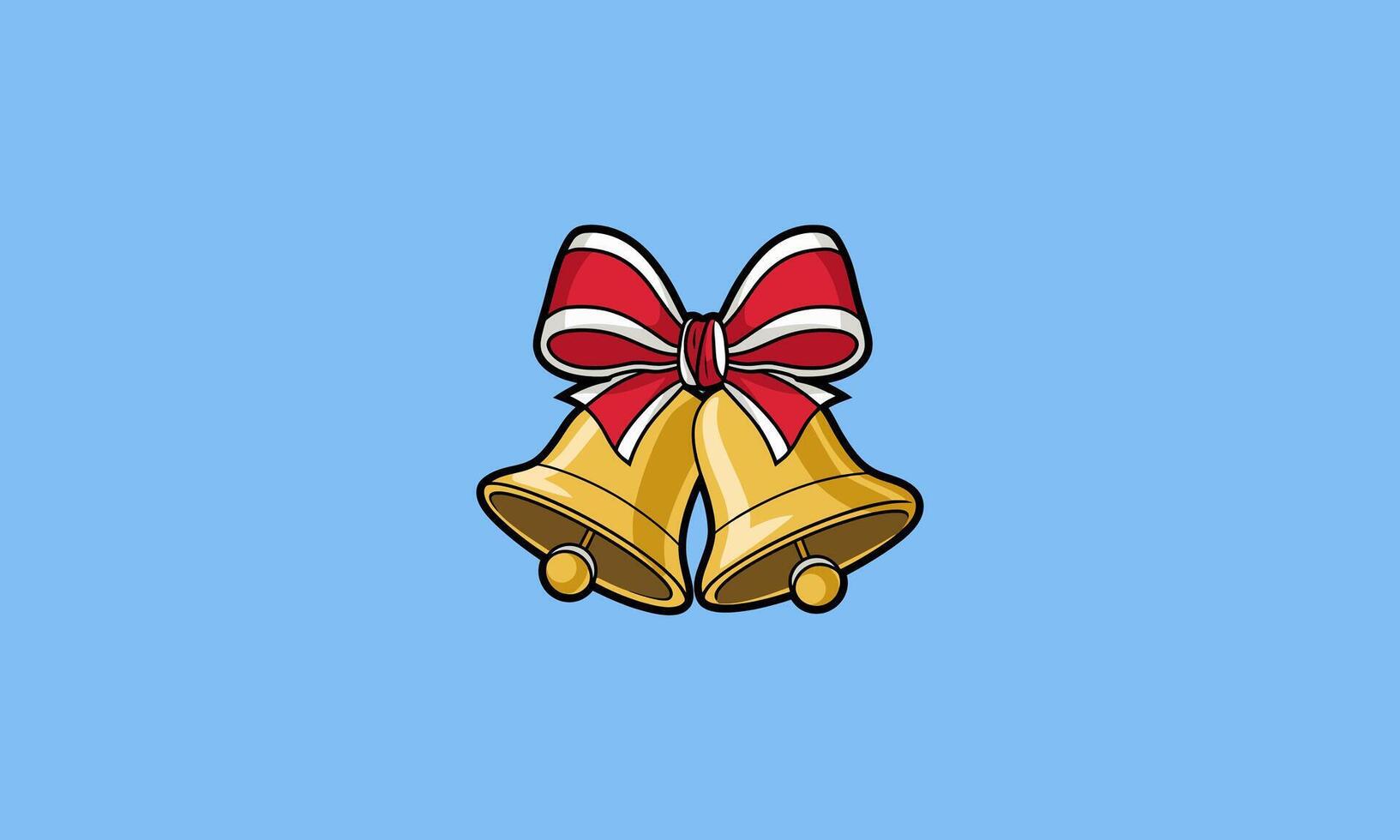 Two golden bells with a red and white ribbon. vector
