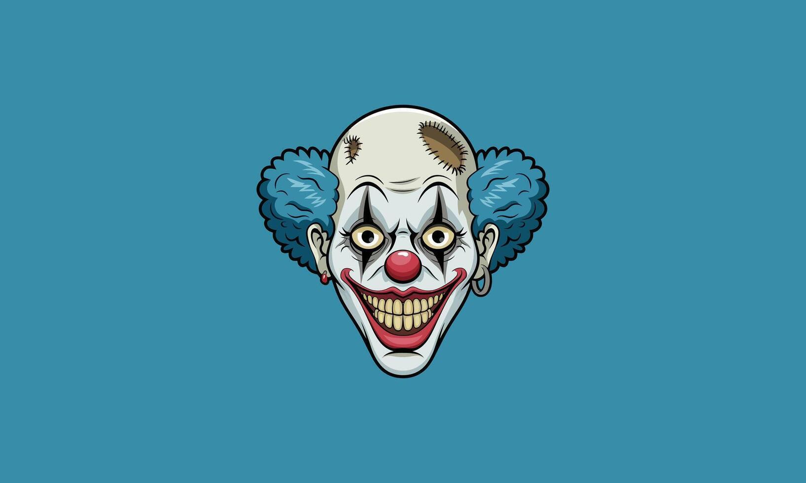 Creepy clown with a wide grin and unsettling expression. vector